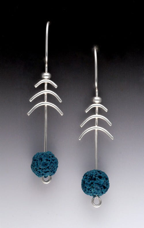 MB-E282 Earrings Fish Bones Sterling Silver & Lava $92 at Hunter Wolff Gallery